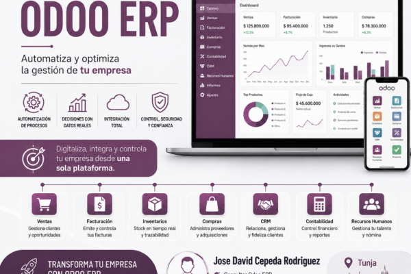 odoo software de gestión empresarial (ERP) que ayuda a las empresas a administrar diferentes áreas desde una sola plataforma.